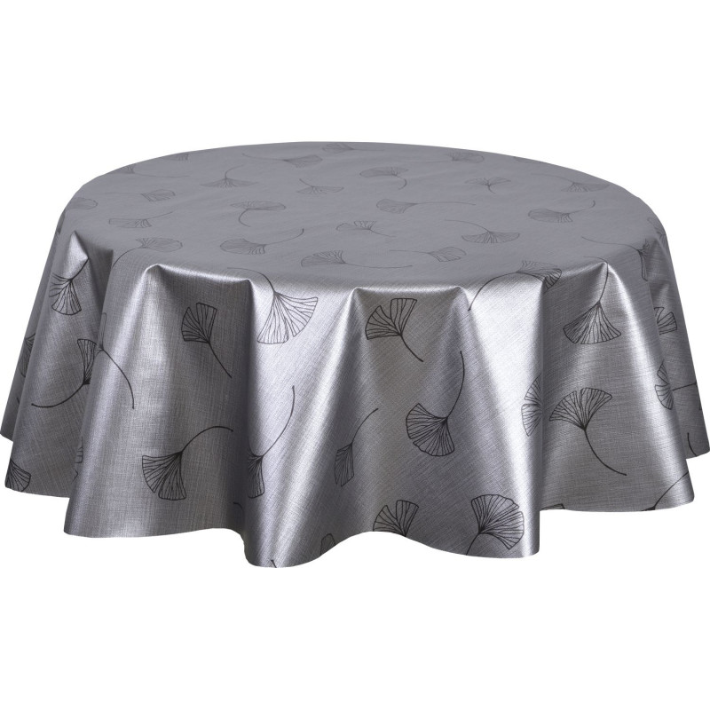 Nappe ronde en toile cirée nacrée GINKOTEX - Diam. 150 cm - Gris