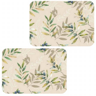 Lot de 2 sets de table motif provençal OLIBA - 28 x 43 cm - Beige et vert
