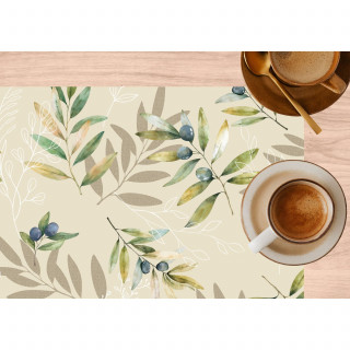 Lot de 2 sets de table motif provençal OLIBA - 28 x 43 cm - Beige et vert