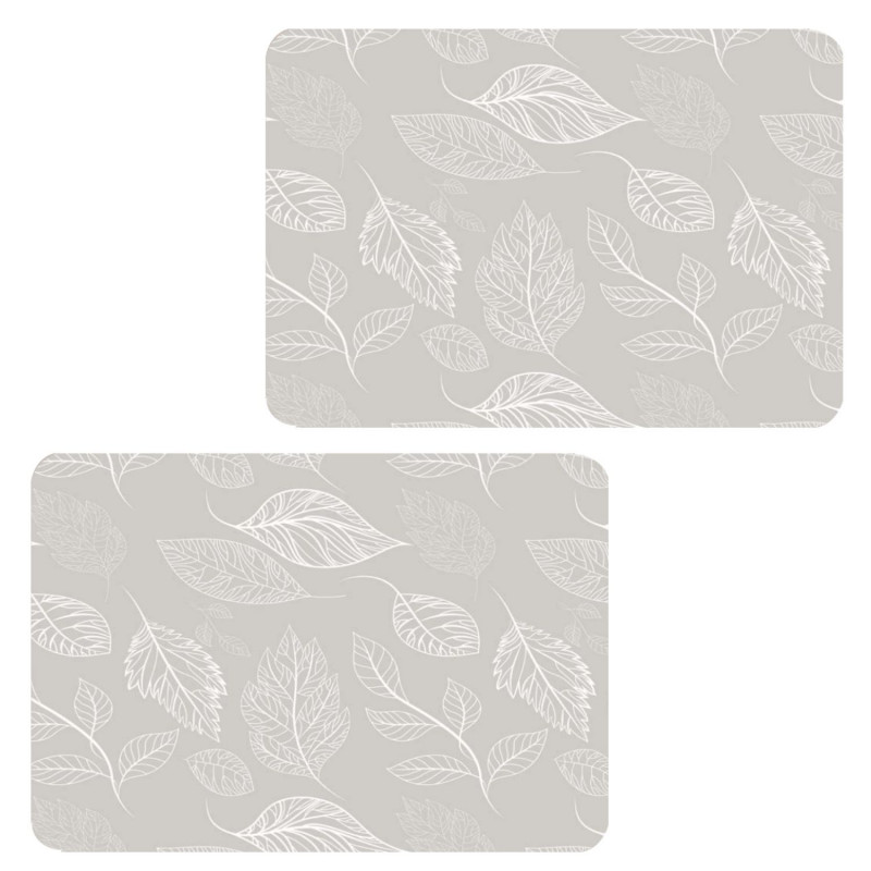 Lot de 2 sets de table motifs feuillage ROMIE - 28 x 43 cm - Beige et blanc