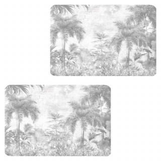 Lot de 2 sets de table motifs jungle SAGE - 28 x 43 cm - Gris et blanc