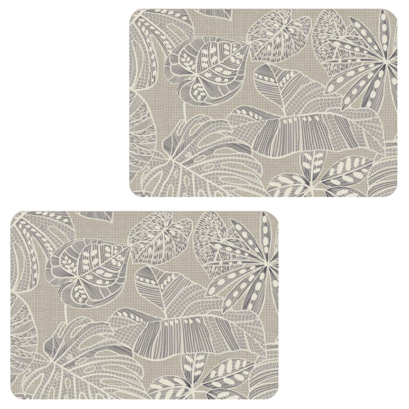 Lot de 2 sets de table motifs tropical WILD - 28 x 43 cm - Ecru