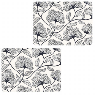 Lot de 2 sets de table motifs ginkgo CASSIA - 28 x 43 cm - Beige et noir