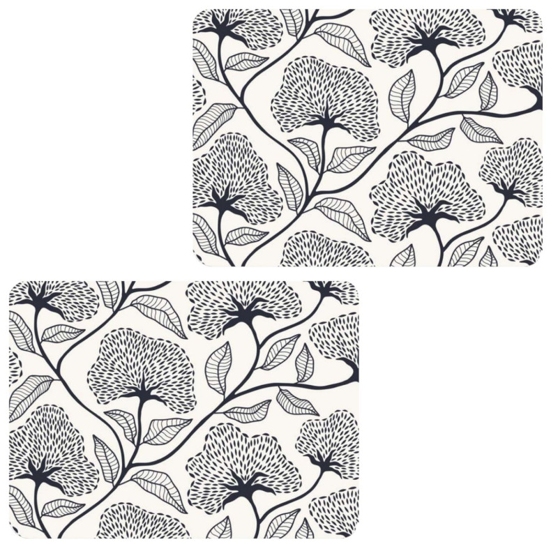 Lot de 2 sets de table motifs ginkgo CASSIA - 28 x 43 cm - Beige et noir