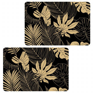 Lot de 2 sets de table motif feuillage avec encre métallique LYRA - 30 x 45 cm - Or et noir