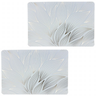 Lot de 2 sets de table motif feuillage avec encre métallique ZEYA - 30 x 45 cm - Or et blanc