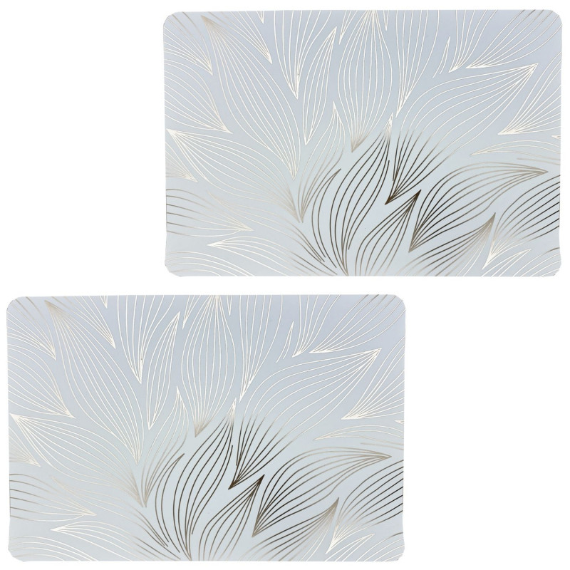 Lot de 2 sets de table motif feuillage avec encre métallique ZEYA - 30 x 45 cm - Or et blanc