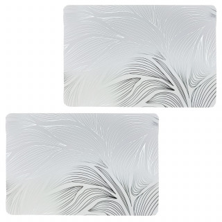 Lot de 2 sets de table motif feuillage avec encre métallique EDEN - 30 x 45 cm - Argent et blanc