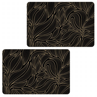 Lot de 2 sets de table motif feuillage avec encre métallique COSMO - 30 x 45 cm - Or et noir