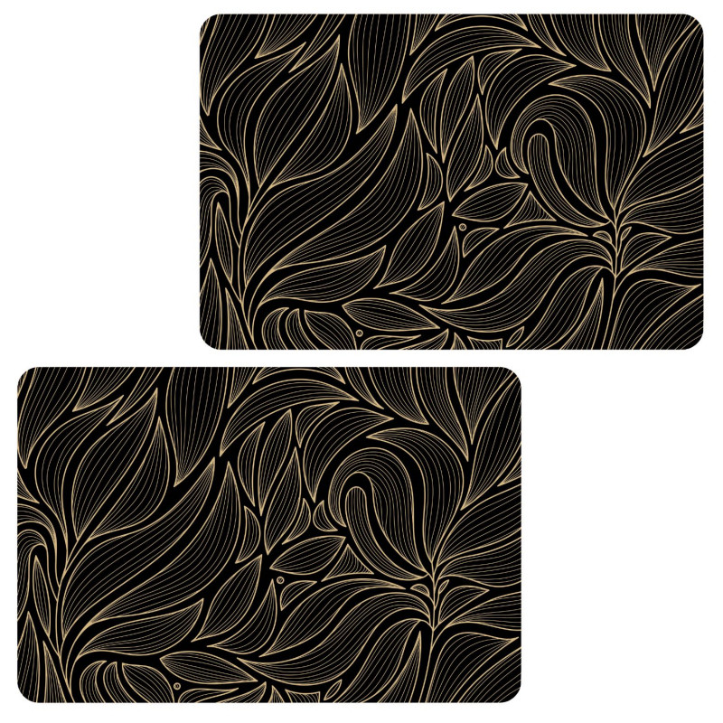 Lot de 2 sets de table motif feuillage avec encre métallique COSMO - 30 x 45 cm - Or et noir