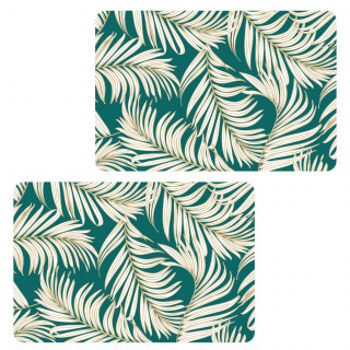 Lot de 2 sets de table motif feuillage avec encre métallique ARLO - 30 x 45 cm - Or et vert
