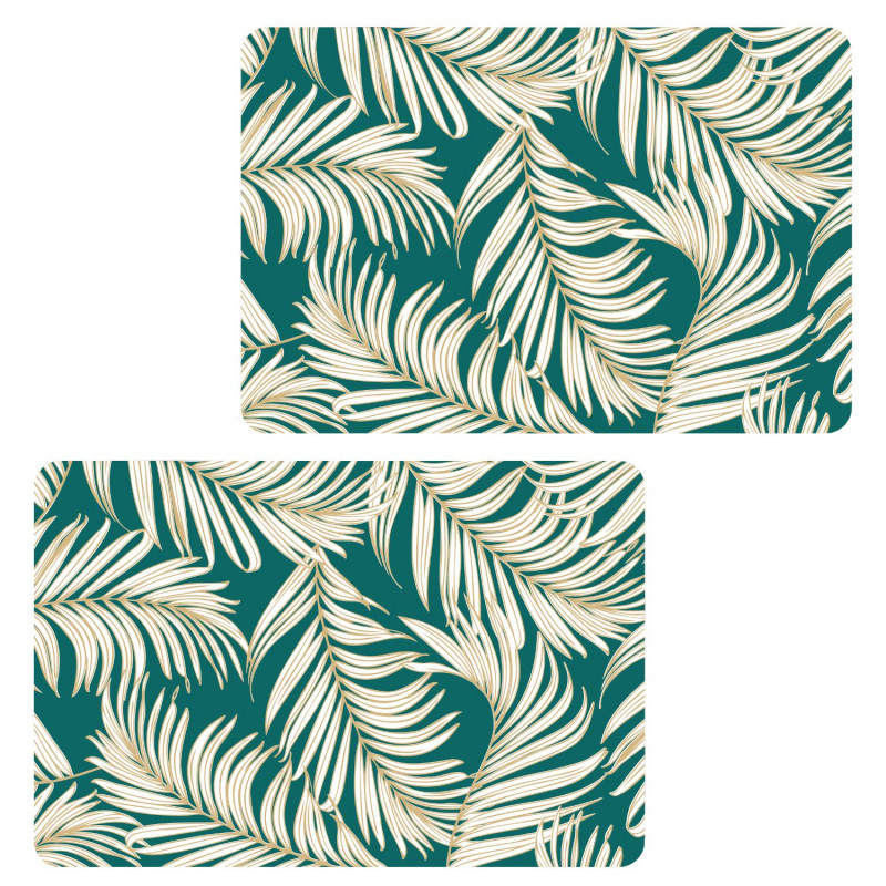 Lot de 2 sets de table motif feuillage avec encre métallique ARLO - 30 x 45 cm - Or et vert