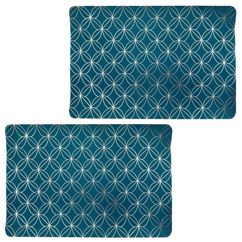 Lot de 2 sets de table motif géométrique avec encre métallique OTTO - 30 x 45 cm - Or et vert