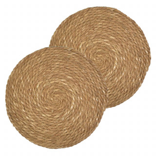 Lot de 2 sets de tables ronds en jute GRAMI - Diam. 38 cm - Marron