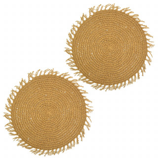 Lot de 2 sets de tables ronds en jute FILI - Diam. 38 cm - Marron