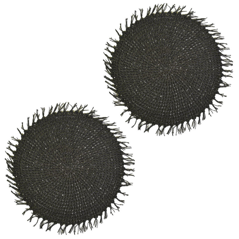 Lot de 2 sets de tables ronds en jute FILI - Diam. 38 cm - Noir