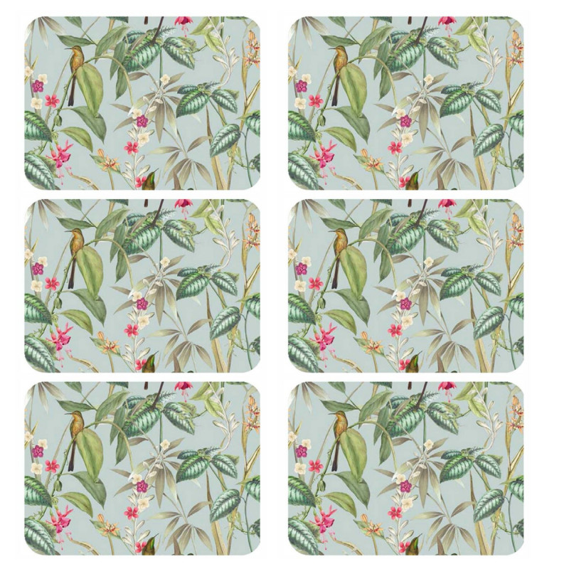 Lot de 6 sets de table motifs tropical BARBARA - 28 x 43 cm - Multicolore