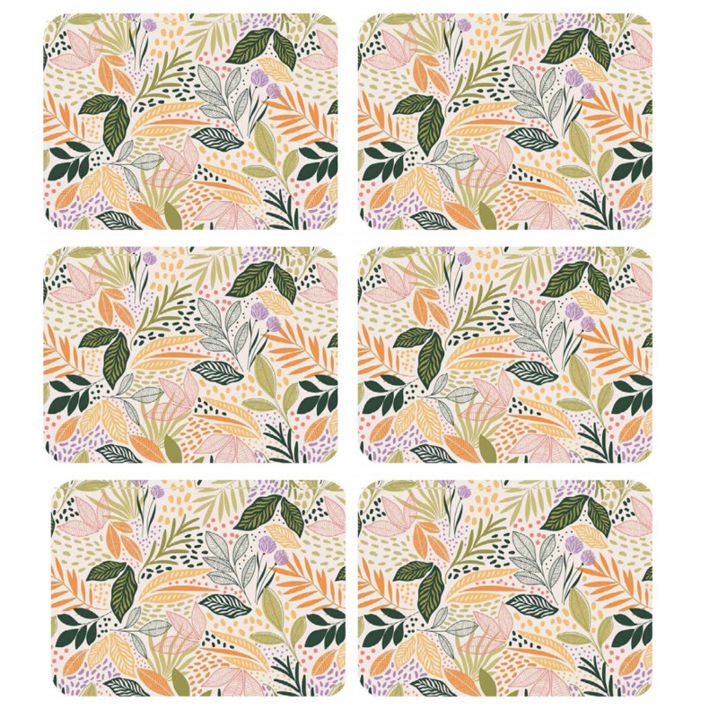 Lot de 6 sets de table motifs feuillage MAOLI - 28 x 43 cm - Multicolore