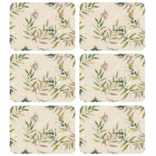 Lot de 6 sets de table motif provençal OLIBA - 28 x 43 cm - Beige et vert