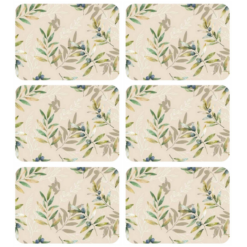 Lot de 6 sets de table motif provençal OLIBA - 28 x 43 cm - Beige et vert