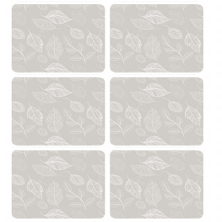 Lot de 6 sets de table motifs feuillage ROMIE - 28 x 43 cm - Beige et blanc
