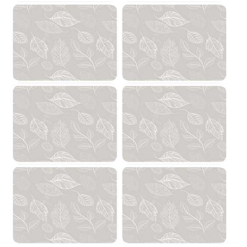 Lot de 6 sets de table motifs feuillage ROMIE - 28 x 43 cm - Beige et blanc