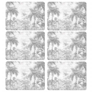 Lot de 6 sets de table motifs jungle SAGE - 28 x 43 cm - Gris et blanc