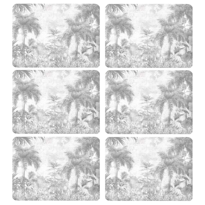 Lot de 6 sets de table motifs jungle SAGE - 28 x 43 cm - Gris et blanc