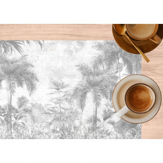 Lot de 6 sets de table motifs jungle SAGE - 28 x 43 cm - Gris et blanc