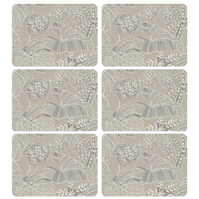 Lot de 6 sets de table motifs tropical WILD - 28 x 43 cm - Ecru