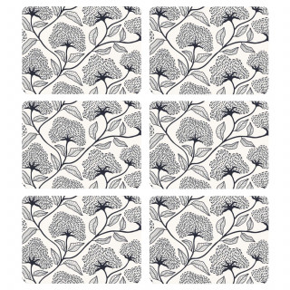 Lot de 6 sets de table motifs ginkgo CASSIA - 28 x 43 cm - Beige et noir