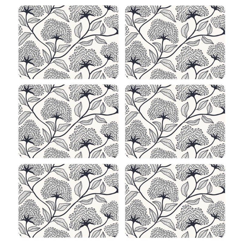 Lot de 6 sets de table motifs ginkgo CASSIA - 28 x 43 cm - Beige et noir