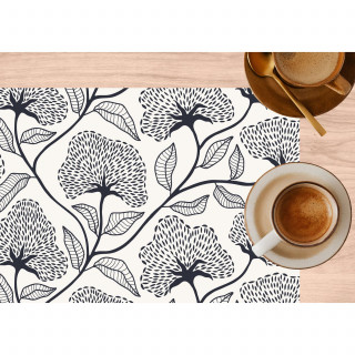 Lot de 6 sets de table motifs ginkgo CASSIA - 28 x 43 cm - Beige et noir