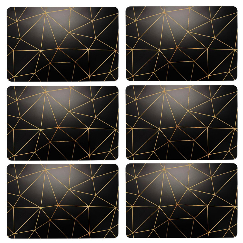 Lot de 6 sets de table avec encre métallique COPPER - 30 x 45 cm - Or et noir