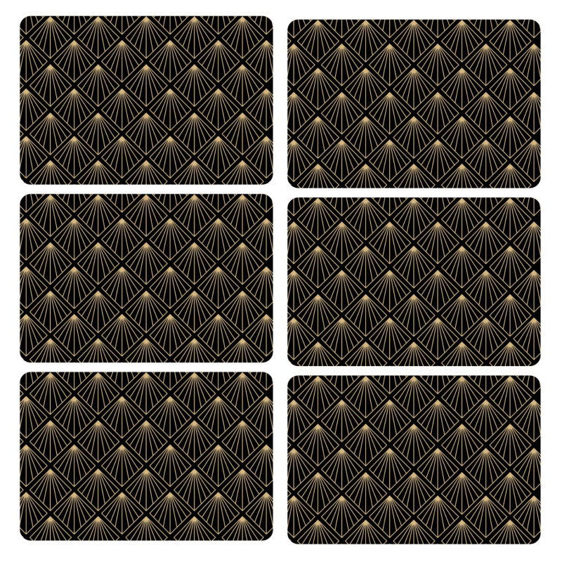 Lot de 6 sets de table avec encre métallique ELIOR - 30 x 45 cm - Or et noir
