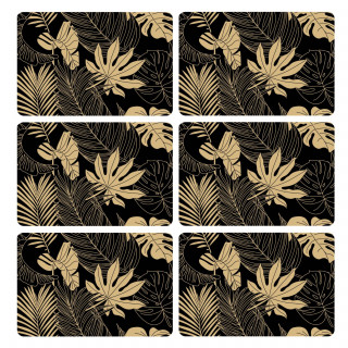 Lot de 6 sets de table motif feuillage avec encre métallique LYRA - 30 x 45 cm - Or et noir