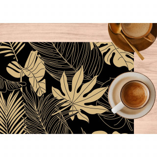 Lot de 6 sets de table motif feuillage avec encre métallique LYRA - 30 x 45 cm - Or et noir