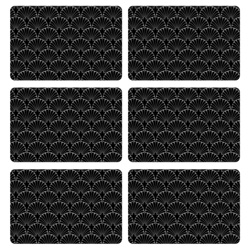Lot de 6 sets de table avec encre métallique ROYA - 30 x 45 cm - Argent et noir