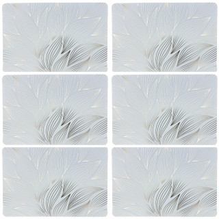 Lot de 6 sets de table motif feuillage avec encre métallique ZEYA - 30 x 45 cm - Or et blanc