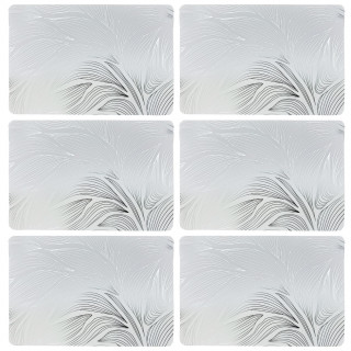 Lot de 6 sets de table motif feuillage avec encre métallique EDEN - 30 x 45 cm - Argent et blanc