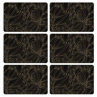 Lot de 6 sets de table motif feuillage avec encre métallique COSMO - 30 x 45 cm - Or et noir