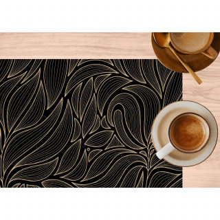 Lot de 6 sets de table motif feuillage avec encre métallique COSMO - 30 x 45 cm - Or et noir