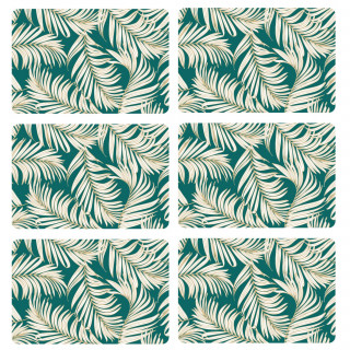 Lot de 6 sets de table motif feuillage avec encre métallique ARLO - 30 x 45 cm - Or et vert