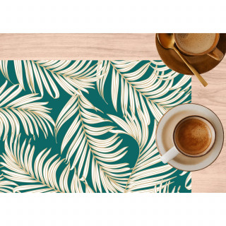 Lot de 6 sets de table motif feuillage avec encre métallique ARLO - 30 x 45 cm - Or et vert