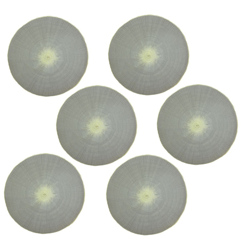 Lot de 6 sets de tables ronds en jute GREGE - Diam. 38 cm - Gris