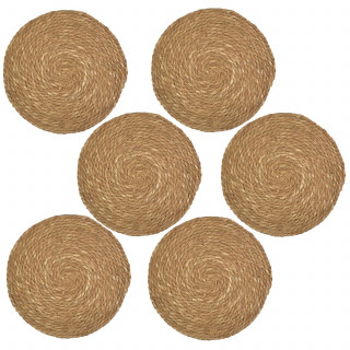 Lot de 6 sets de tables ronds en jute GRAMI - Diam. 38 cm - Marron