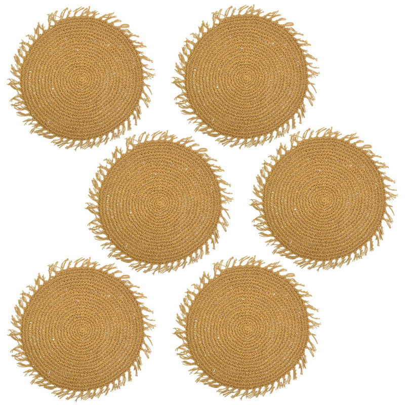 Lot de 6 sets de tables ronds en jute FILI - Diam. 38 cm - Marron