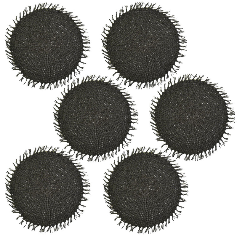 Lot de 6 sets de tables ronds en jute FILI - Diam. 38 cm - Noir