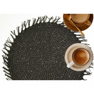 Lot de 6 sets de tables ronds en jute FILI - Diam. 38 cm - Noir