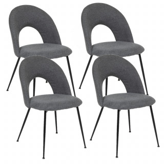 Lot de 4 chaises pieds métal assise tissu RAVEN - Gris
